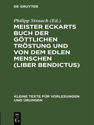 cover image of Meister Eckarts Buch der göttlichen Tröstung und von dem edlen Menschen (Liber Bendictus)
